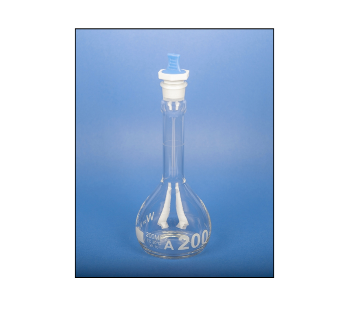 Serialized and Certified Volumetric Flask, Class A, Wide Mouth, With Polyethylene Stopper, As Per USP Standards