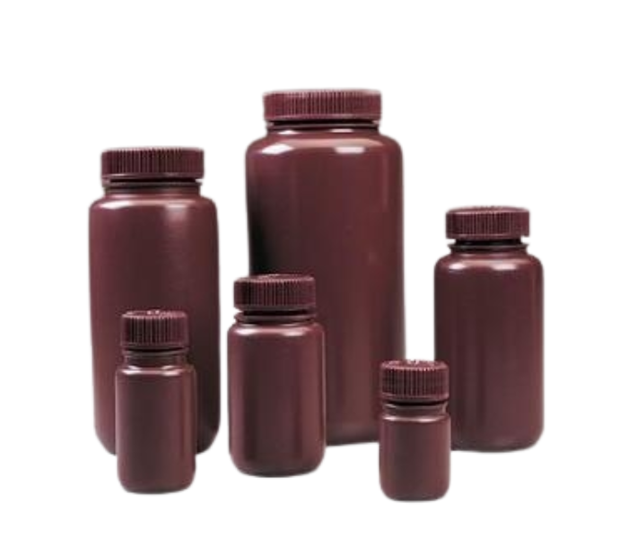 Round Bottle, Plastic, Wide Neck, Amber