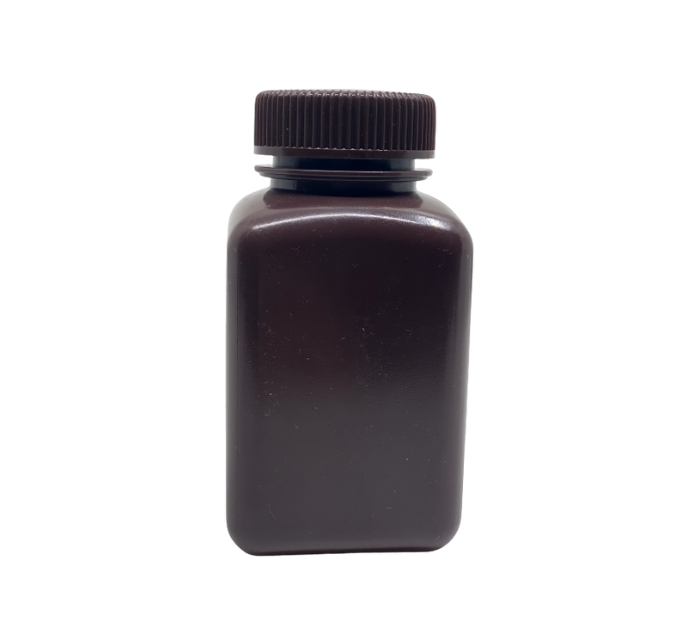 Square Bottle, Plastic, Wide Neck, Amber